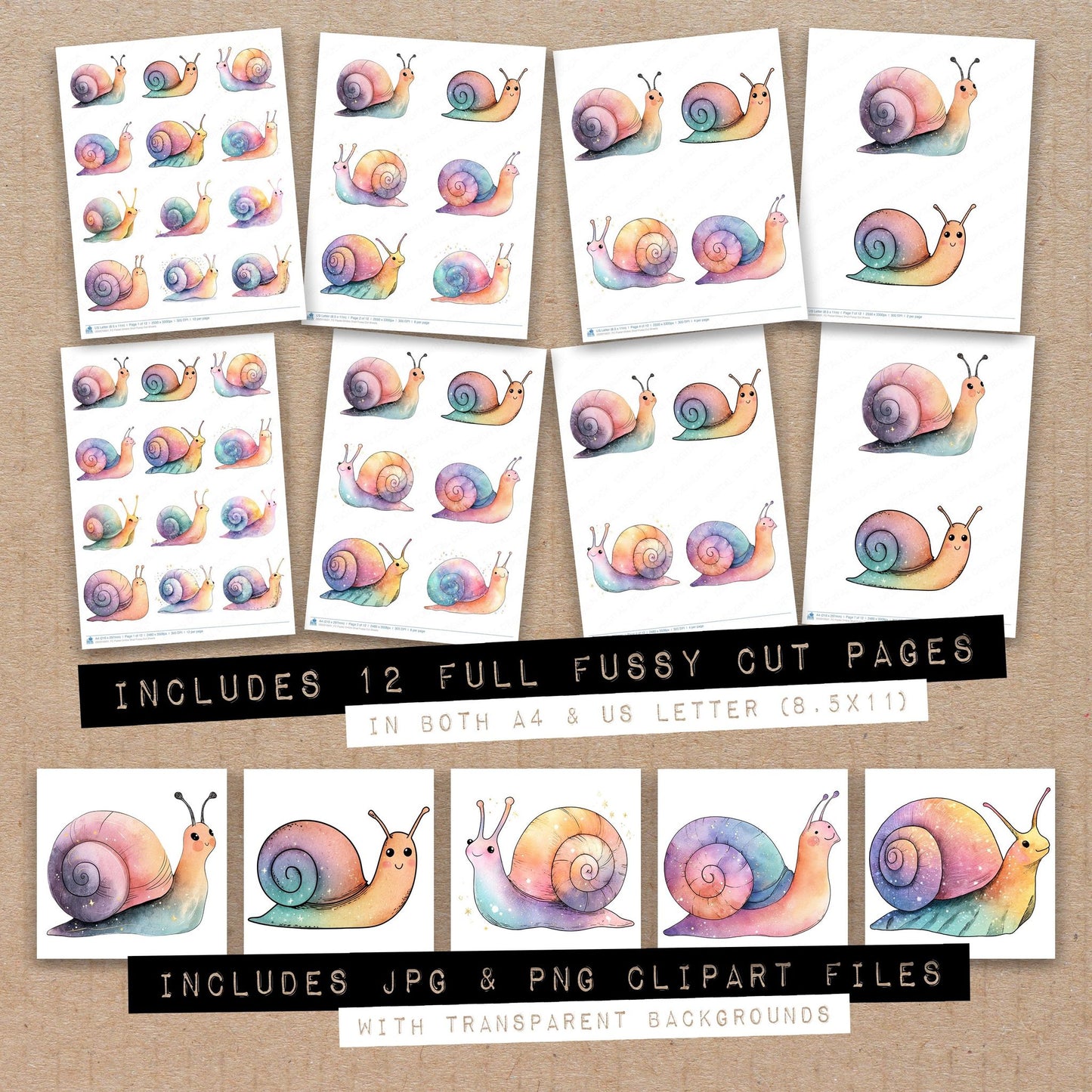 Pastel Ombre Snail Fussy Cut Sheets (DDD010631)