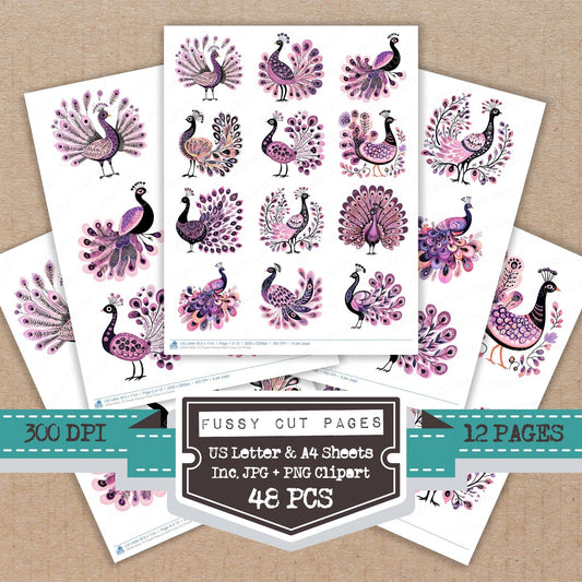 DDD010632_FC Pastel Peacock Motif Fussy Cut Sheets