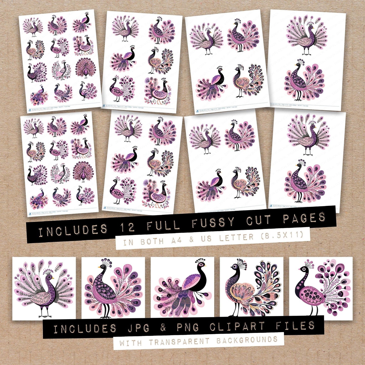 DDD010632_FC Pastel Peacock Motif Fussy Cut Sheets