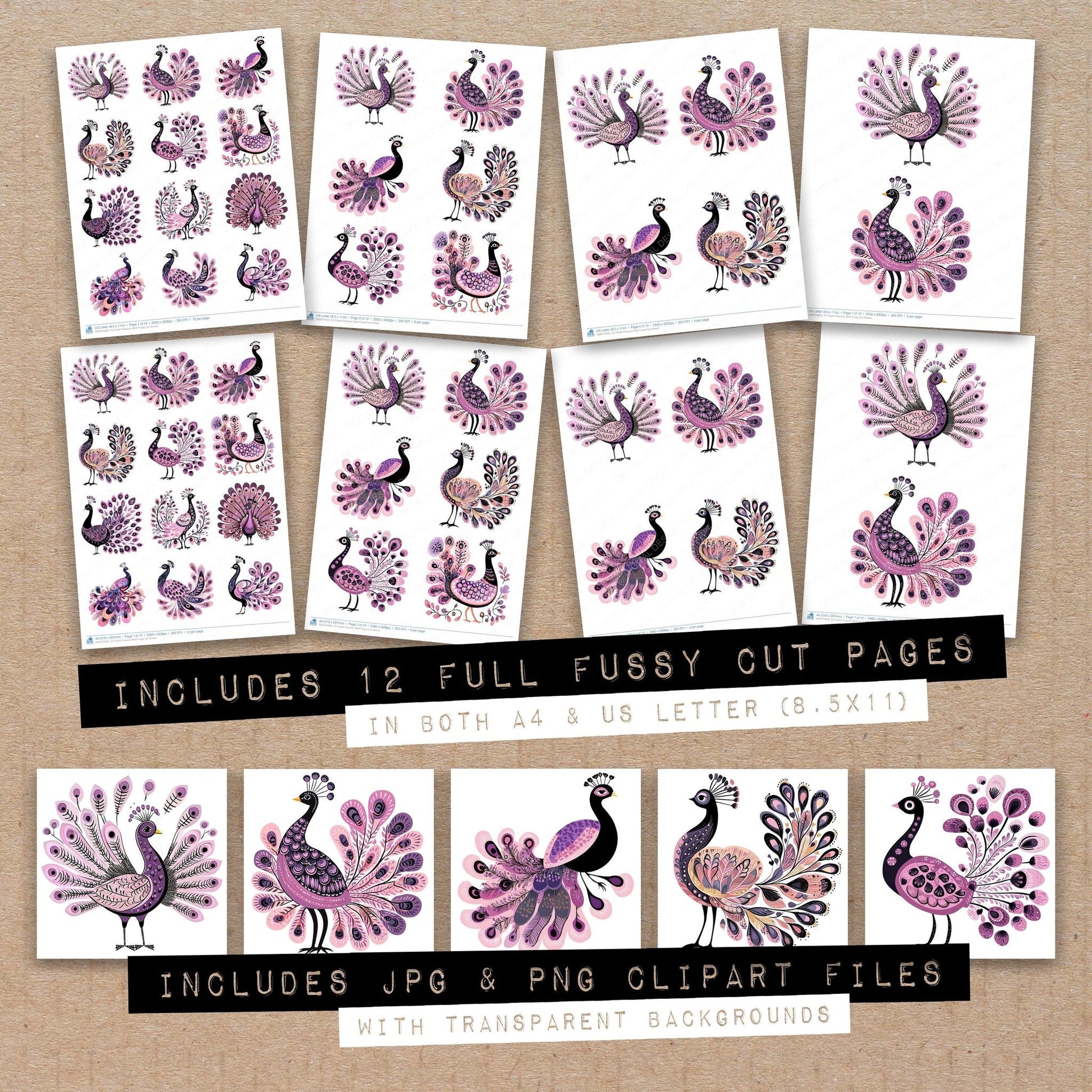 DDD010632_FC Pastel Peacock Motif Fussy Cut Sheets