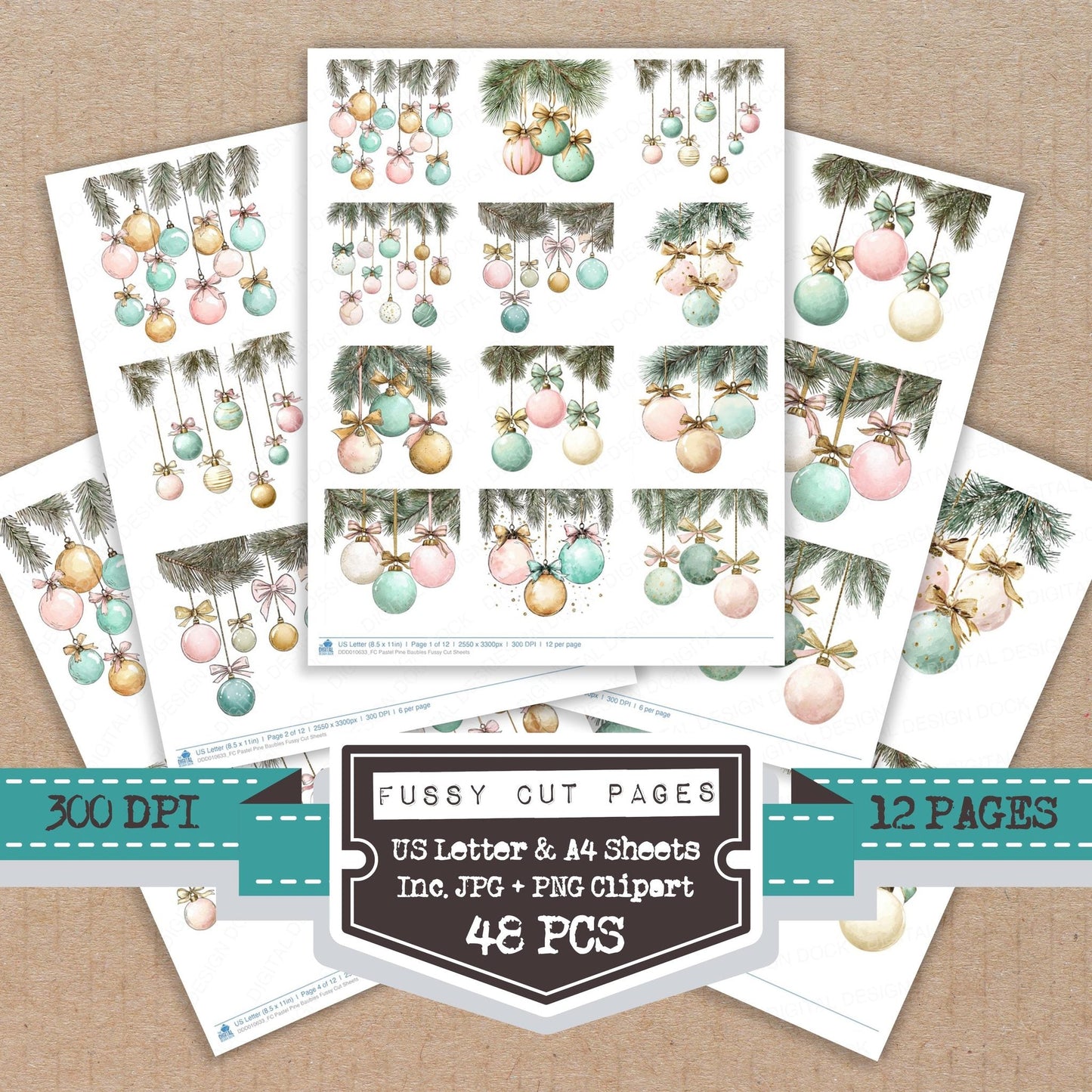 DDD010633_FC Pastel Pine Baubles Fussy Cut Sheets