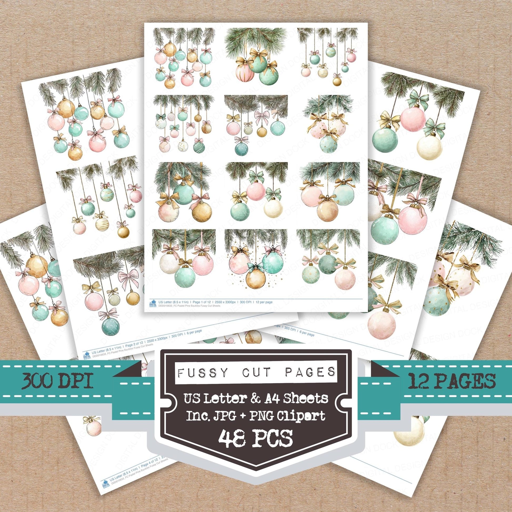 DDD010633_FC Pastel Pine Baubles Fussy Cut Sheets