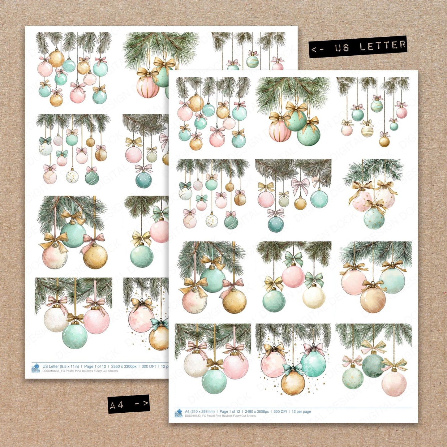 DDD010633_FC Pastel Pine Baubles Fussy Cut Sheets