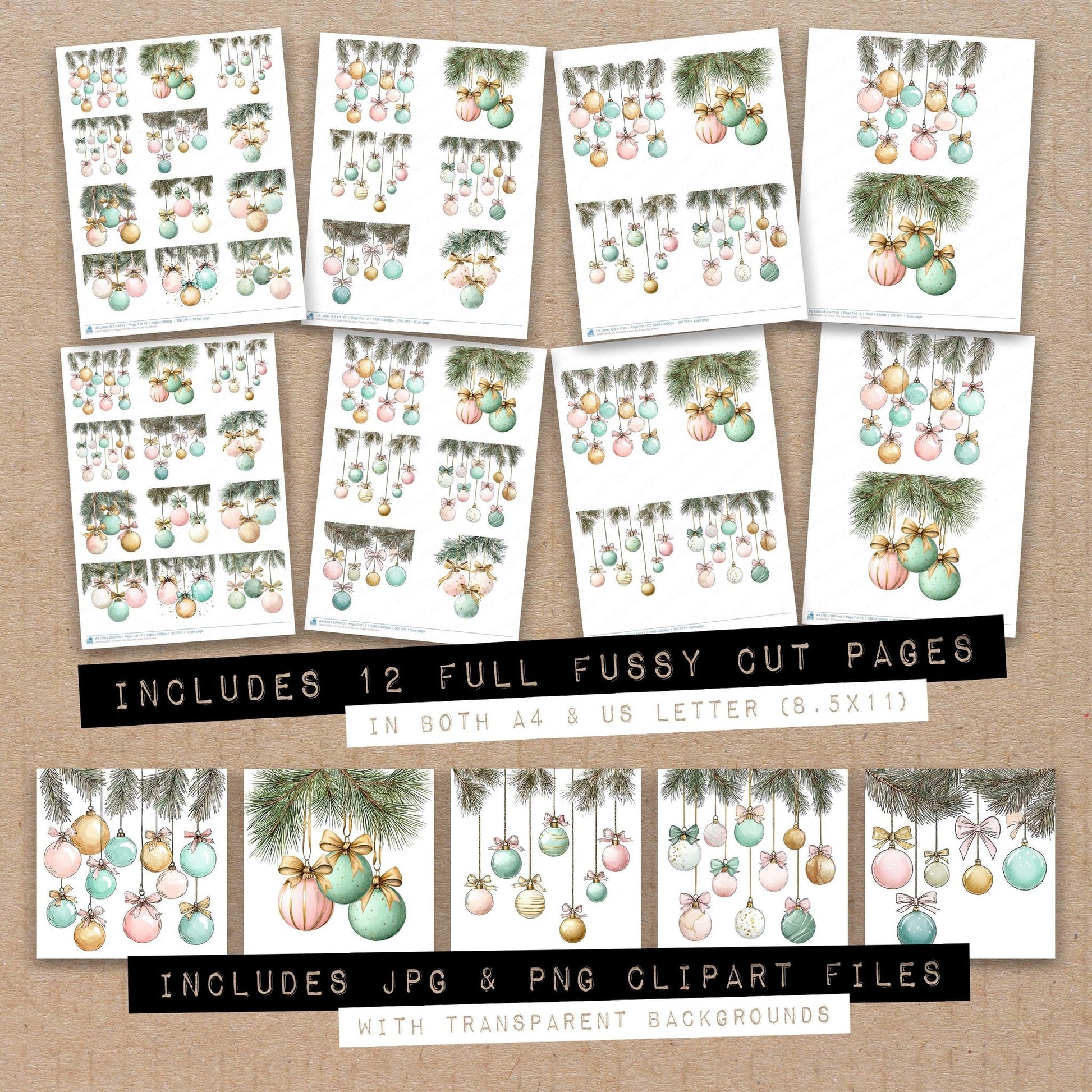DDD010633_FC Pastel Pine Baubles Fussy Cut Sheets