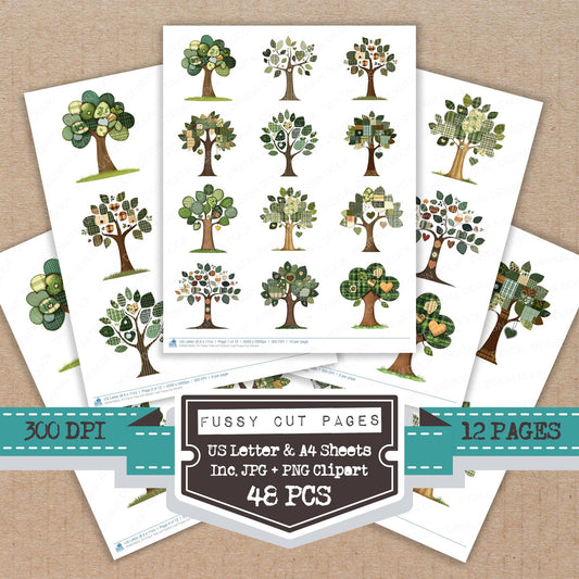 Patch Tree with Button Leaf Fussy Cut Sheets (DDD010635)