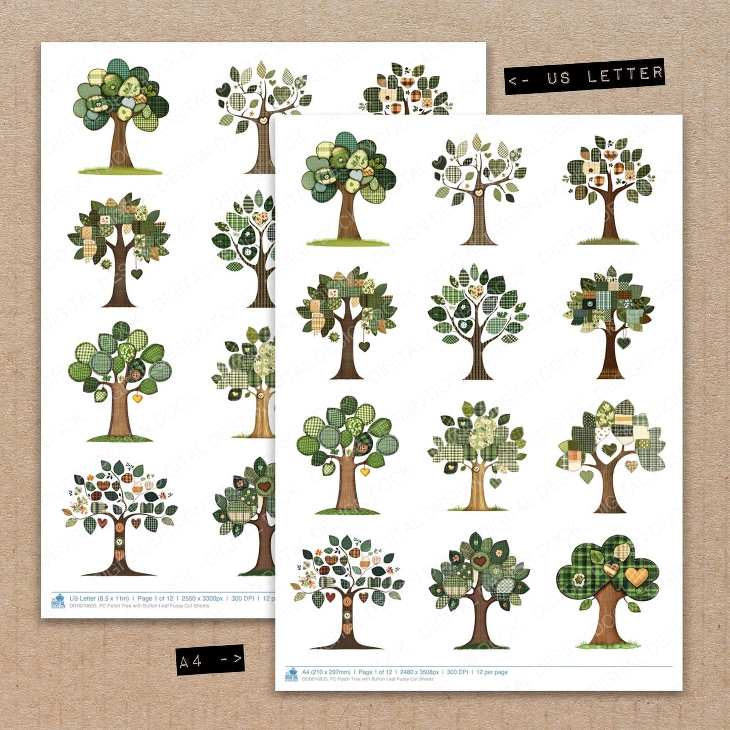 DDD010635_FC Patch Tree with Button Leaf Fussy Cut Sheets