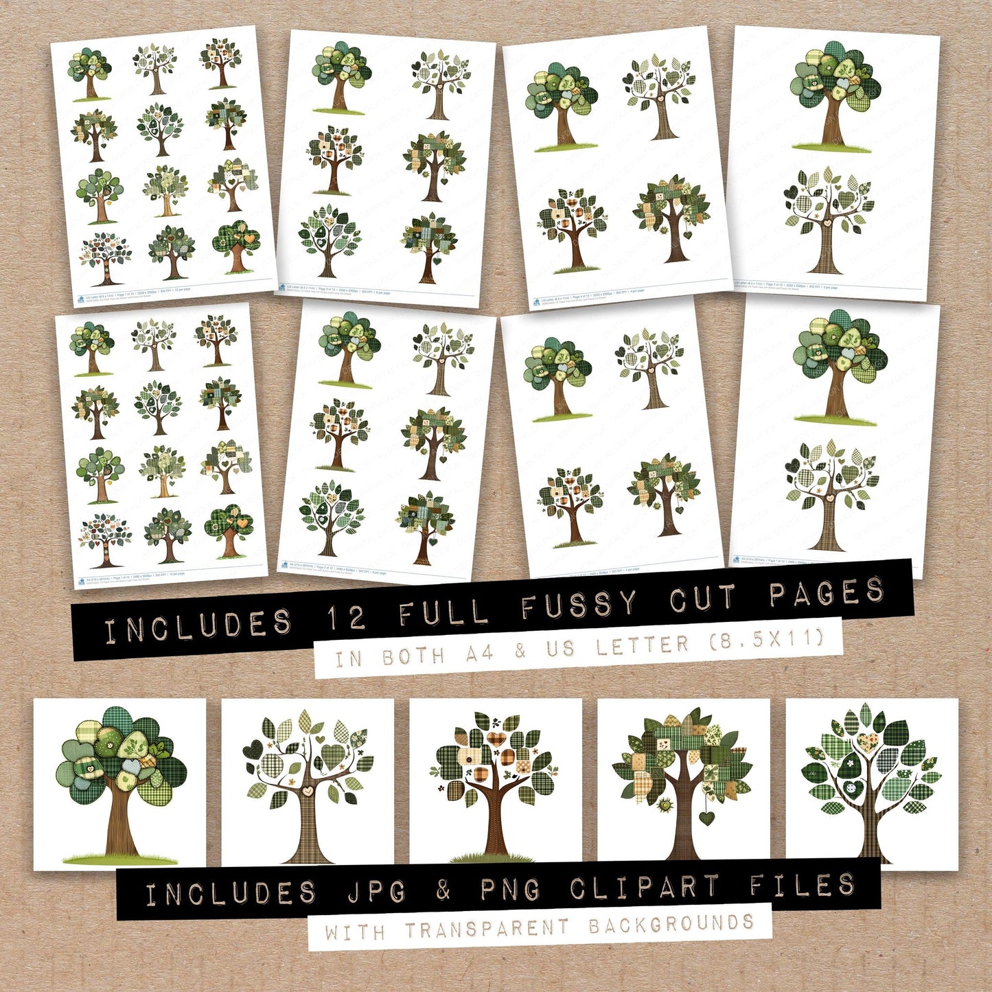 Patch Tree with Button Leaf Fussy Cut Sheets (DDD010635)