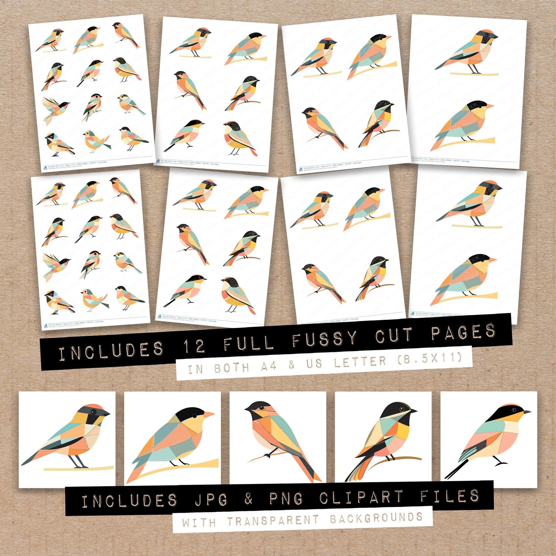 DDD010636_FC Patchwork Bird Pastels Fussy Cut Sheets