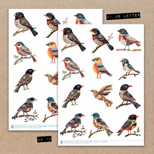 DDD010637_FC Patchwork Fabric Bird Fussy Cut Sheets