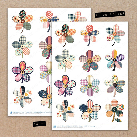 DDD010639_FC Patchwork Fabric Button Flower Fussy Cut Sheets