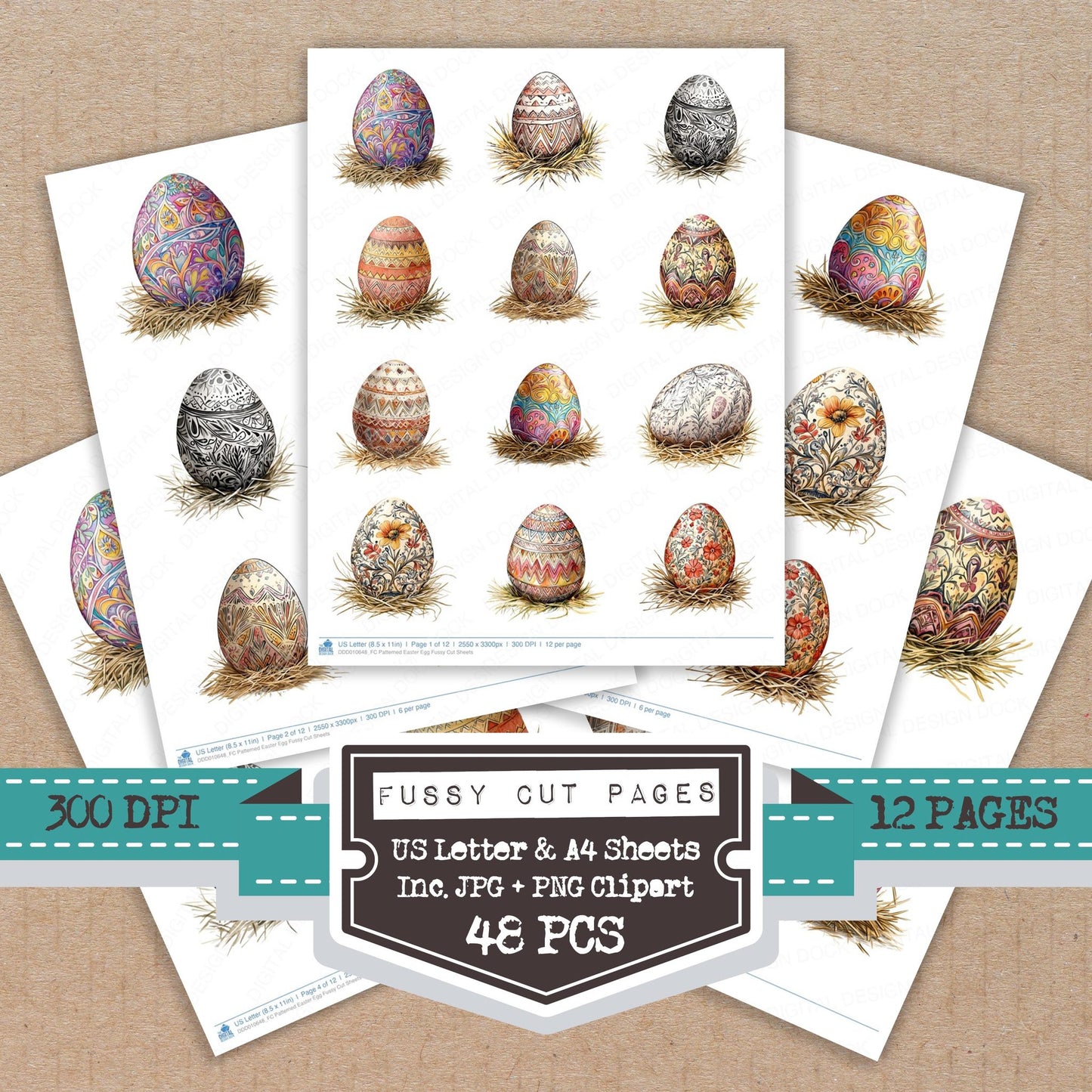 Patterned Easter Egg fussy cut printable sheets for junk journaling, scrapbooking, and paper craft projects