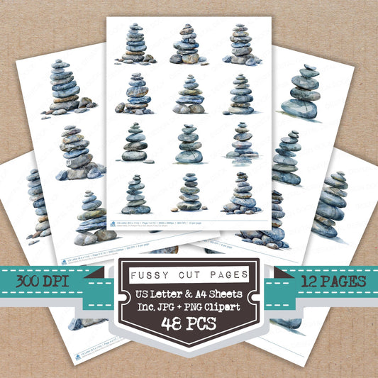 Perfect Pile of Zen Stones fussy cut printable sheets for junk journaling, scrapbooking, and paper craft projects