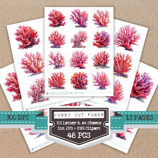 Piece of Coral Reef fussy cut printable sheets for junk journaling, scrapbooking, and paper craft projects