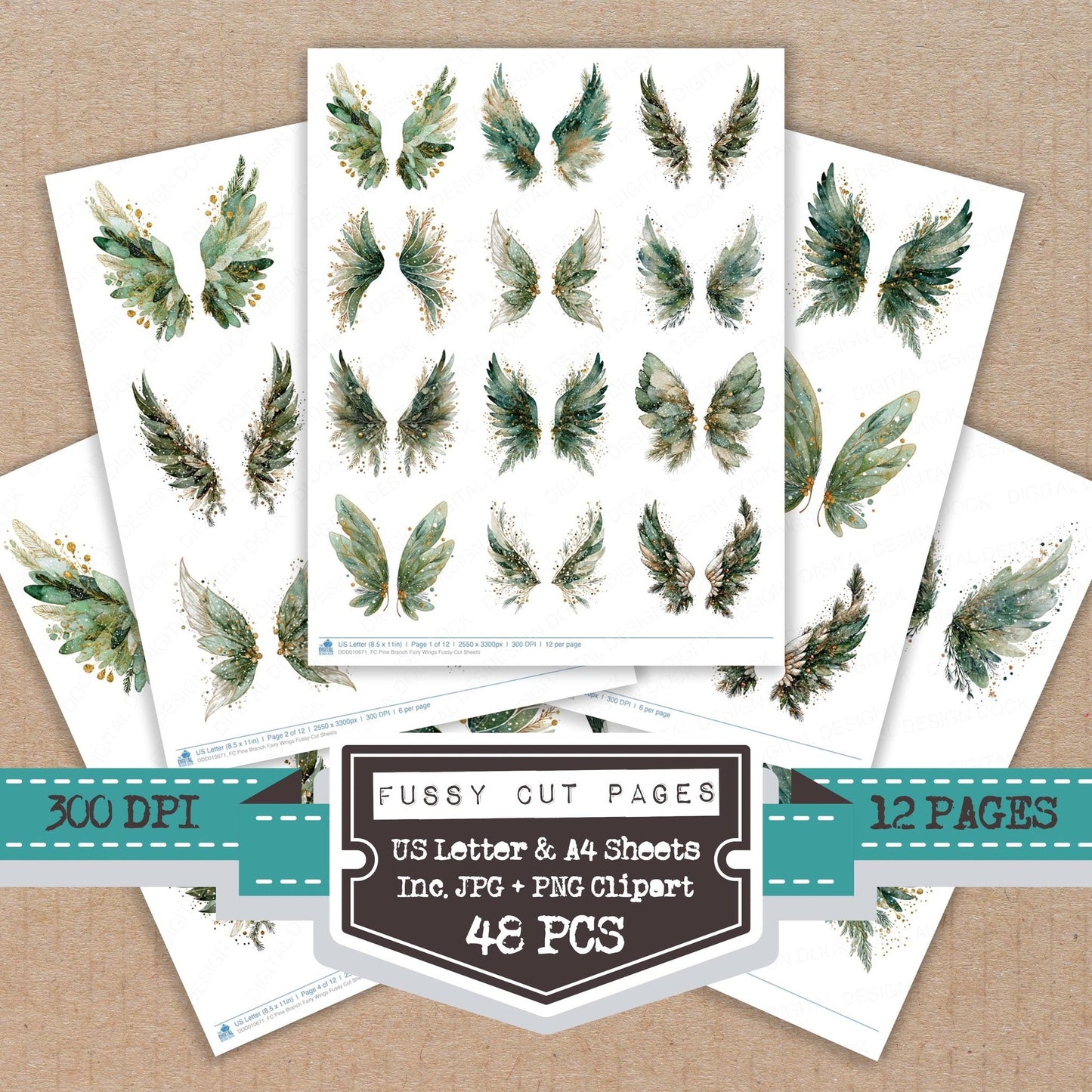 Pine Branch Fairy Wings Fussy Cut Sheets (DDD010671)