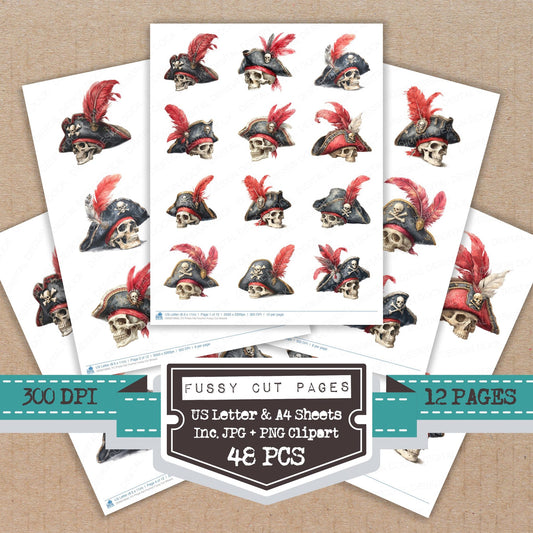 Pirate Hat Feather fussy cut printable sheets for junk journaling, scrapbooking, and paper craft projects
