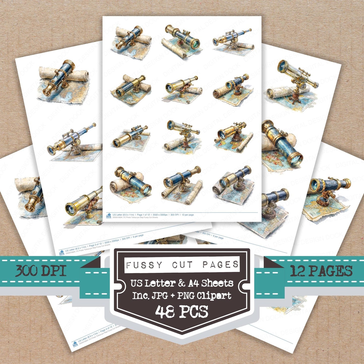 Pirate Telescope Map Fussy Cut Sheets (DDD010694)
