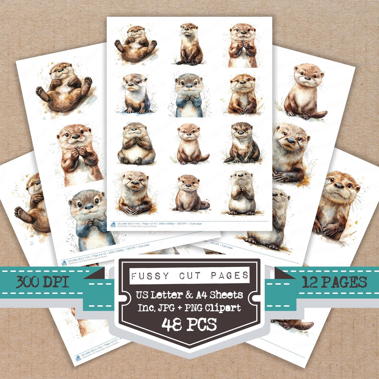 Playful Otter fussy cut printable sheets for junk journaling, scrapbooking, and paper craft projects