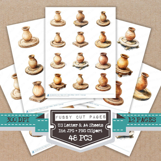 Pottery Wheel Vase fussy cut printable sheets for junk journaling, scrapbooking, and paper craft projects