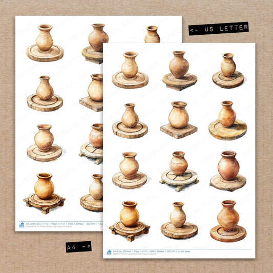 A4 and US Letter format comparison showing Pottery Wheel Vase fussy cut pages for print and cut crafting