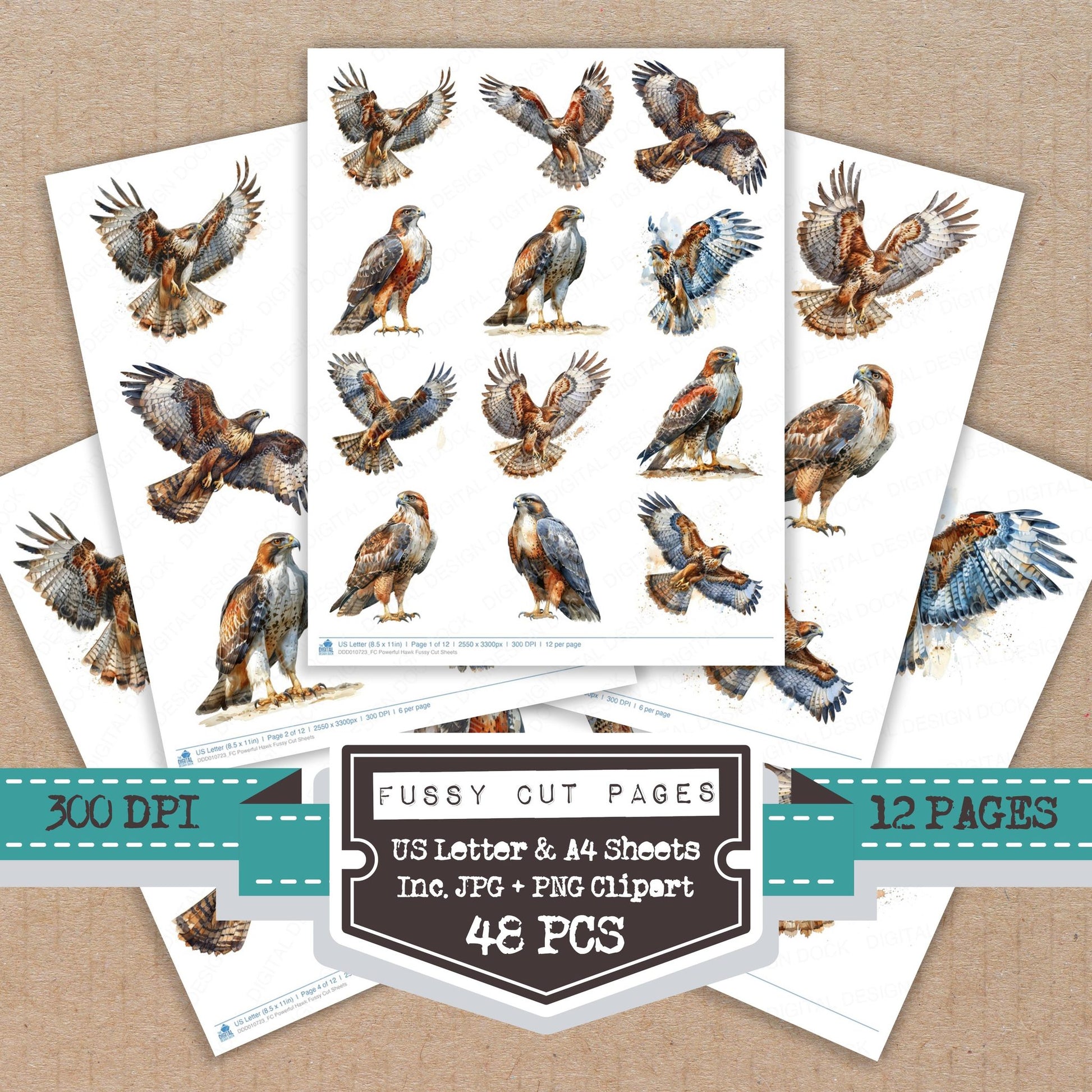 Powerful Hawk fussy cut printable sheets for junk journaling, scrapbooking, and paper craft projects