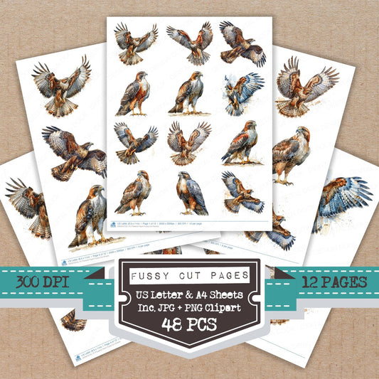 Powerful Hawk fussy cut printable sheets for junk journaling, scrapbooking, and paper craft projects