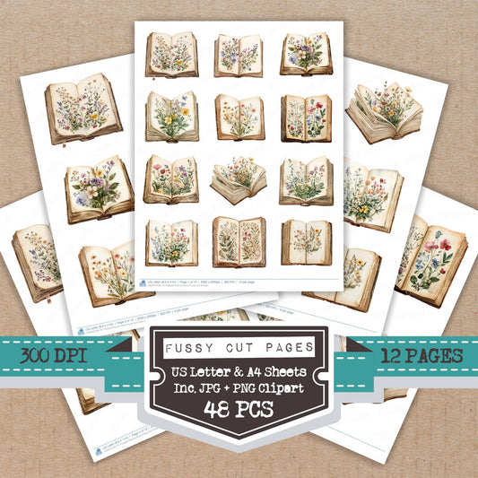 Pressed Flowers Book fussy cut printable sheets for junk journaling, scrapbooking, and paper craft projects