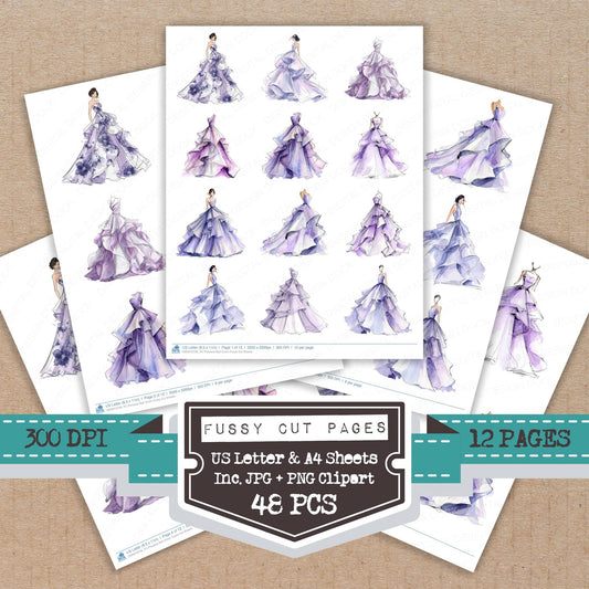 Princess Ball Gown fussy cut printable sheets for junk journaling, scrapbooking, and paper craft projects