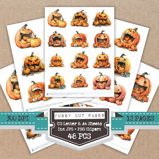 Pumpkin Eating Pumpkins fussy cut printable sheets for junk journaling, scrapbooking, and paper craft projects