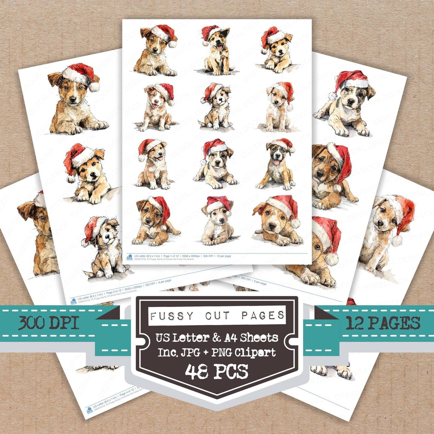 Puppy Santa Christmas Hat Fussy Cut Sheets (DDD010743)
