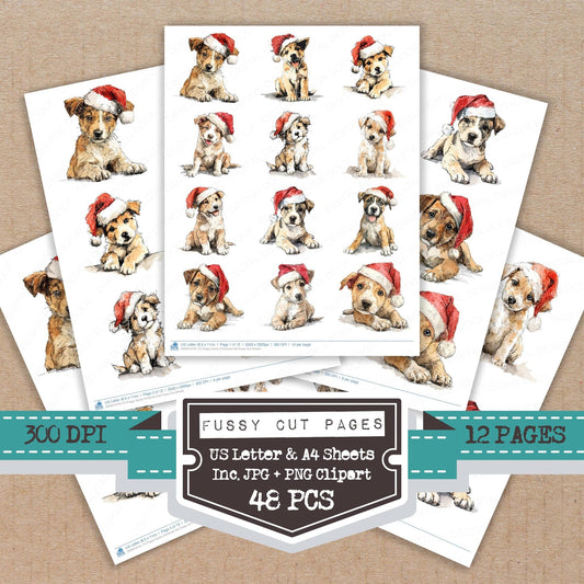 Puppy Santa Christmas Hat Fussy Cut Sheets (DDD010743)