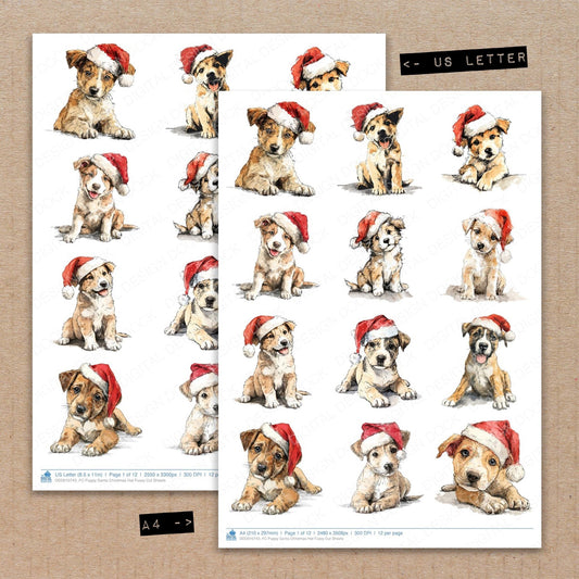 Puppy Santa Christmas Hat Fussy Cut Sheets (DDD010743)