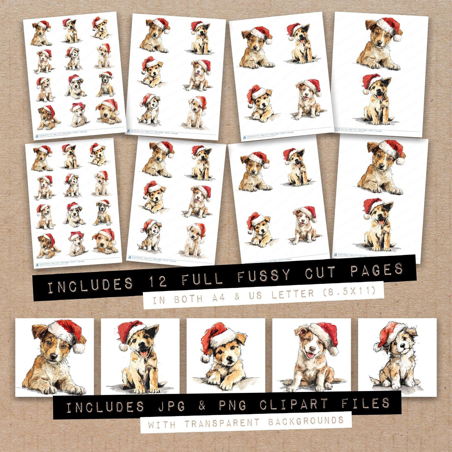 Puppy Santa Christmas Hat Fussy Cut Sheets (DDD010743)