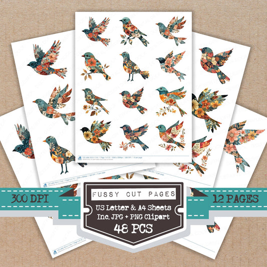 Quilt Pattern Bird fussy cut printable sheets for junk journaling, scrapbooking, and paper craft projects