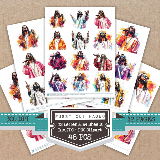Rapper Jesus fussy cut printable sheets for junk journaling, scrapbooking, and paper craft projects