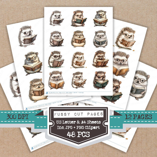 Reading Hedgehog with Glasses Fussy Cut Sheets (DDD010770)