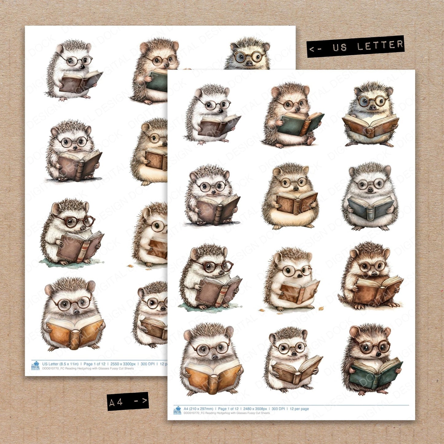 Reading Hedgehog with Glasses Fussy Cut Sheets (DDD010770)