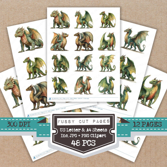Realistic Medieval Dragon fussy cut printable sheets for junk journaling, scrapbooking, and paper craft projects