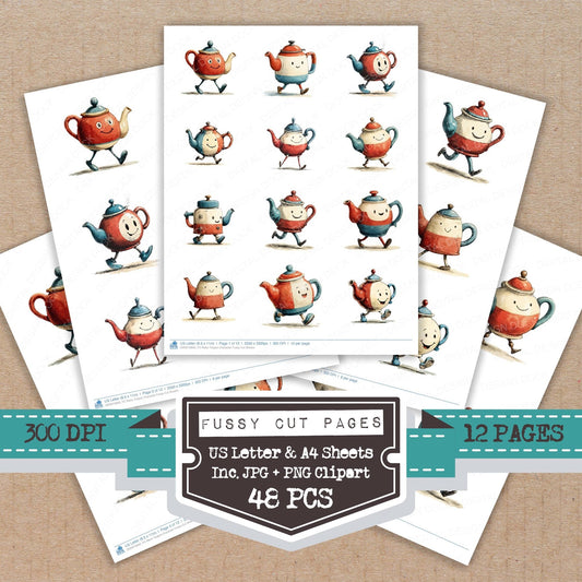 Retro Teapot Character Fussy Cut Sheets (DDD010800)