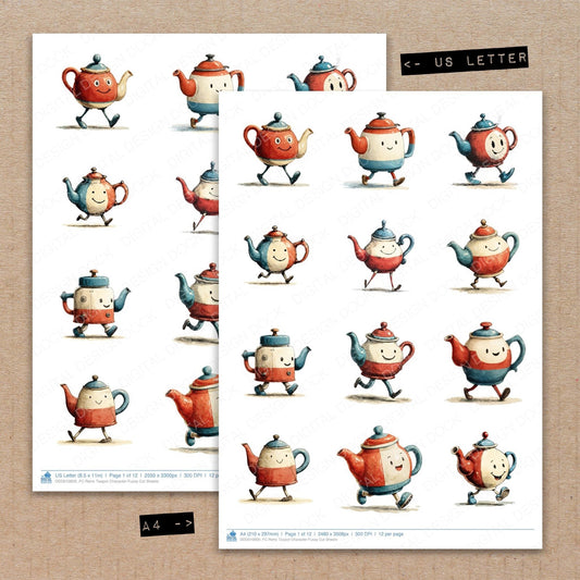 Retro Teapot Character Fussy Cut Sheets (DDD010800)