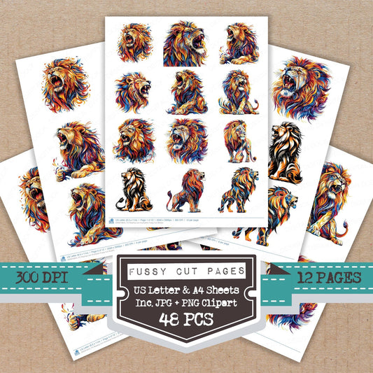 Roaring Lion Illustration Fussy Cut Sheets (DDD010810)