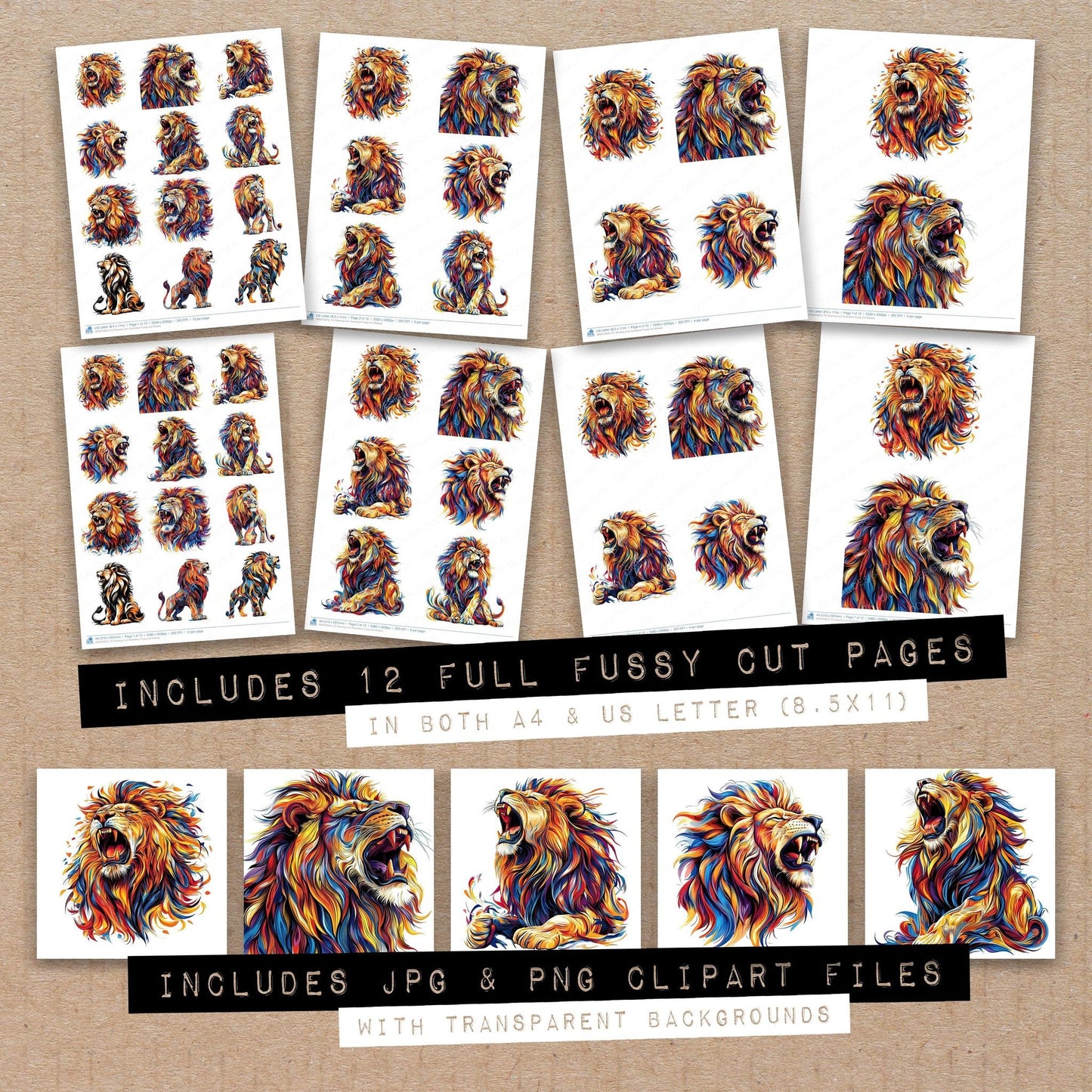 Roaring Lion Illustration Fussy Cut Sheets (DDD010810)
