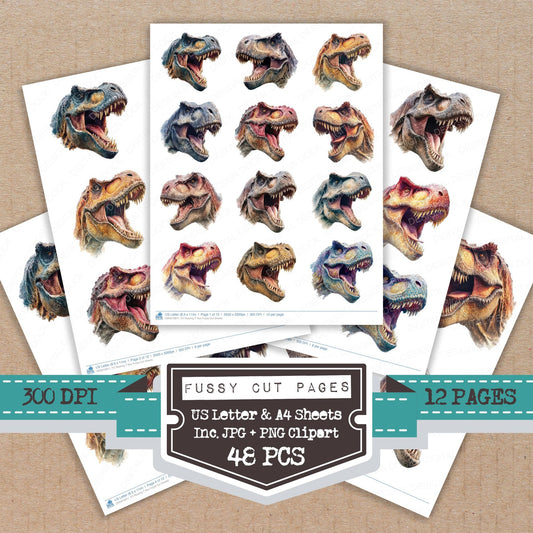 Roaring T Rex fussy cut printable sheets for junk journaling, scrapbooking, and paper craft projects