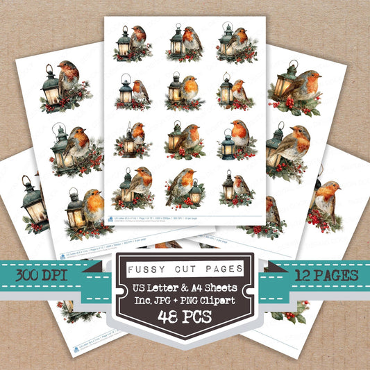 Robin on Christmas Lantern Fussy Cut Sheets (DDD010814)