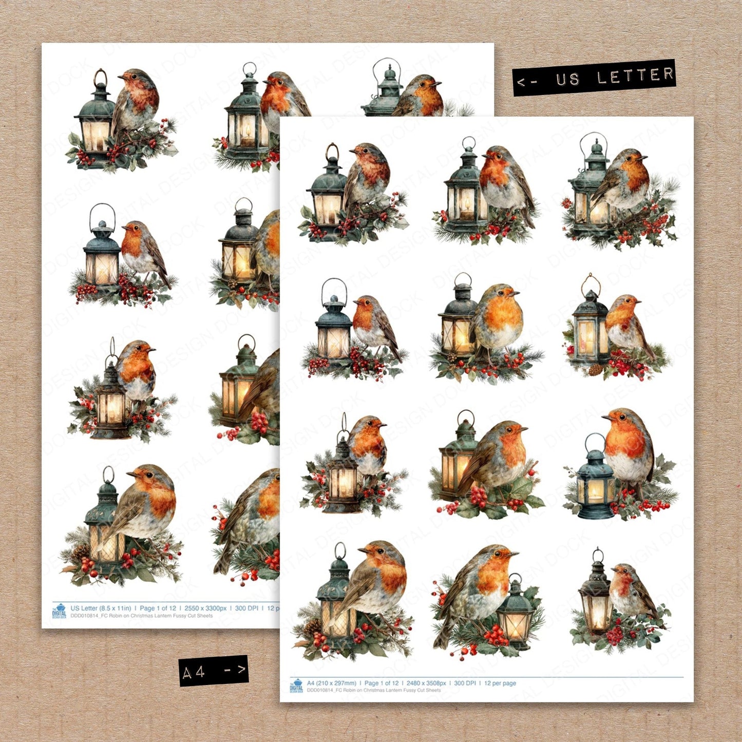Robin on Christmas Lantern Fussy Cut Sheets (DDD010814)