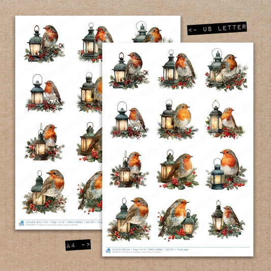Robin on Christmas Lantern Fussy Cut Sheets (DDD010814)