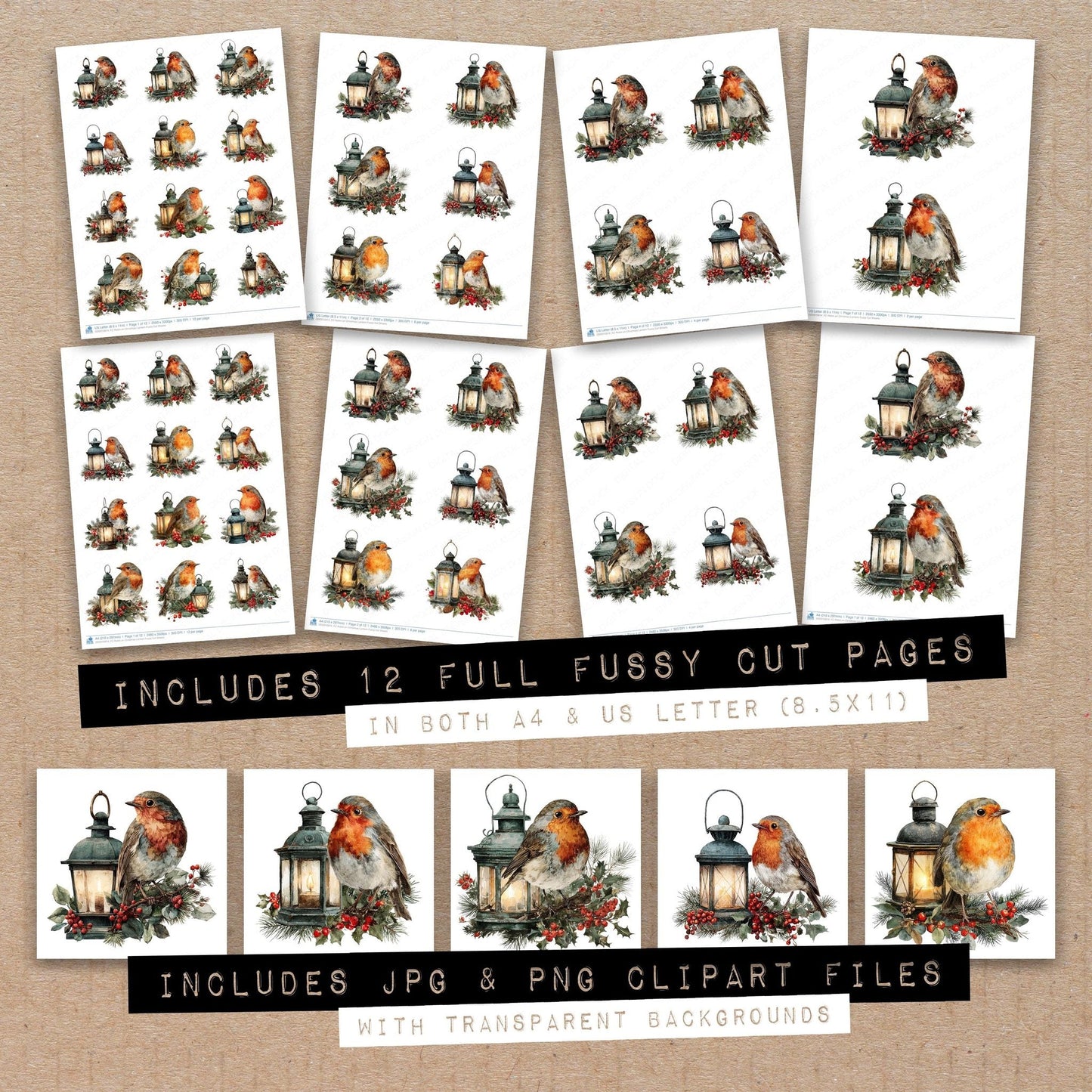 Robin on Christmas Lantern Fussy Cut Sheets (DDD010814)