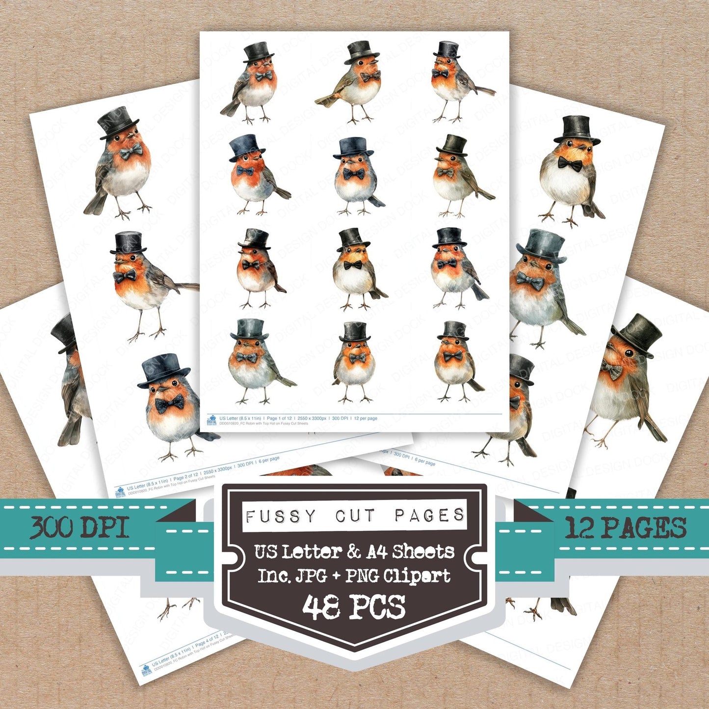 Robin with Top Hat on Fussy Cut Sheets (DDD010820)