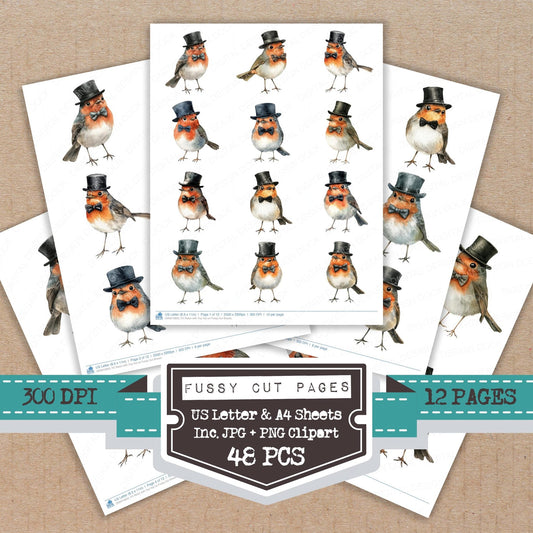 Robin with Top Hat on Fussy Cut Sheets (DDD010820)