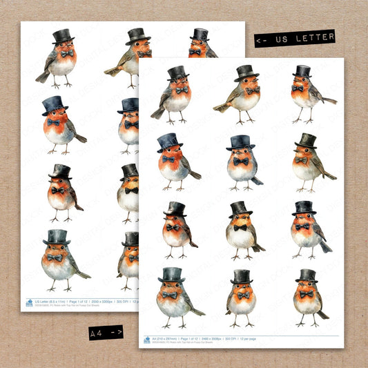 Robin with Top Hat on Fussy Cut Sheets (DDD010820)
