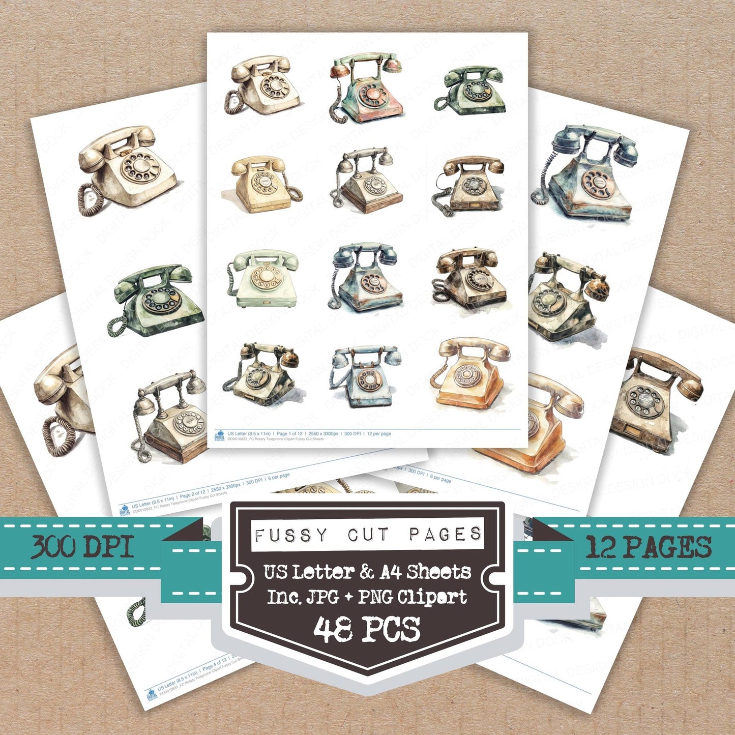 Rotary Telephone Clipart Fussy Cut Sheets (DDD010832)